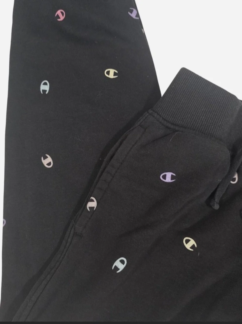 Girls Champion Black Jogger Sweatpants with Mini Pastel Logos Medium